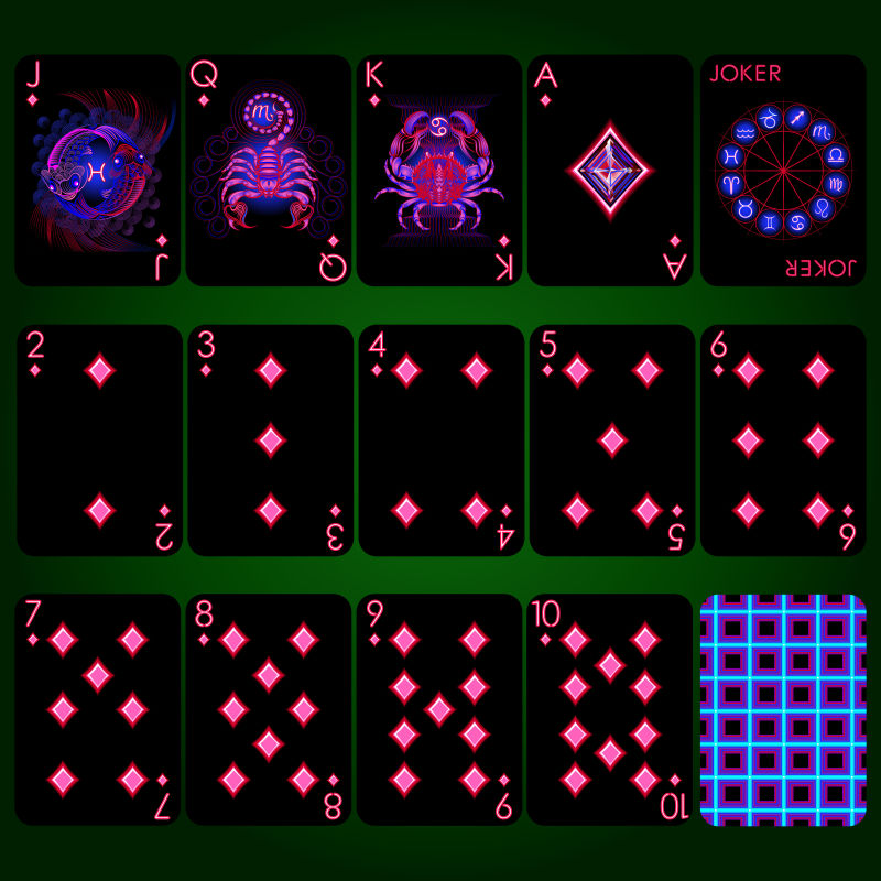 矢量霓虹星座扑克