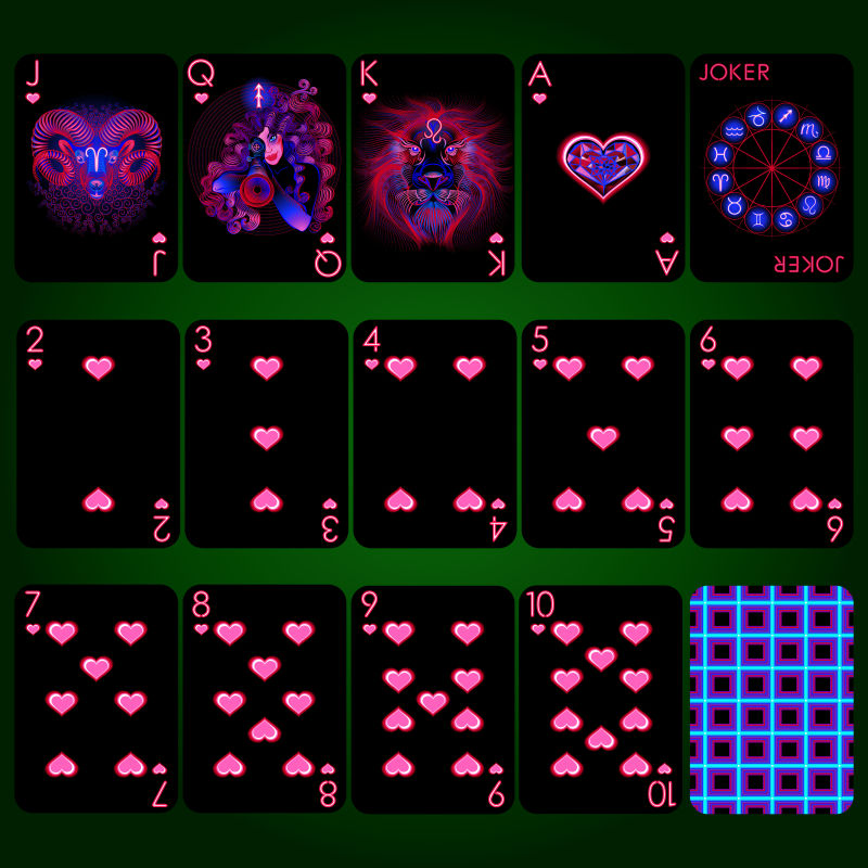 矢量霓虹星座扑克牌设计