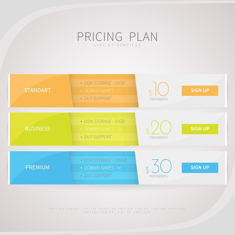 矢量现代商业彩色网站定价页面设计