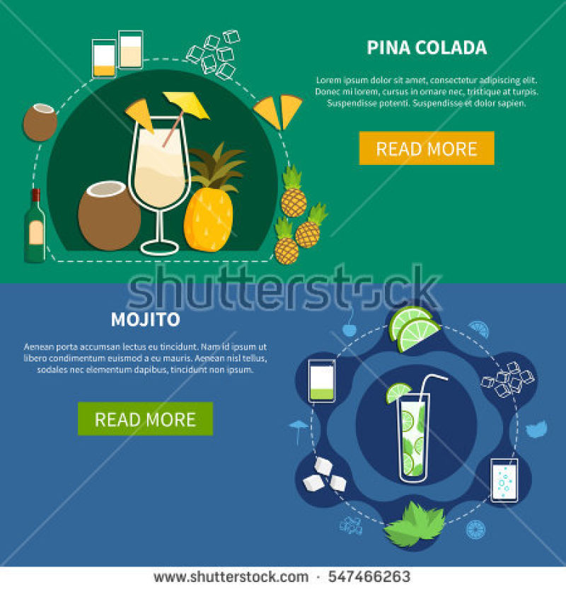 鸡尾酒矢量平面横幅