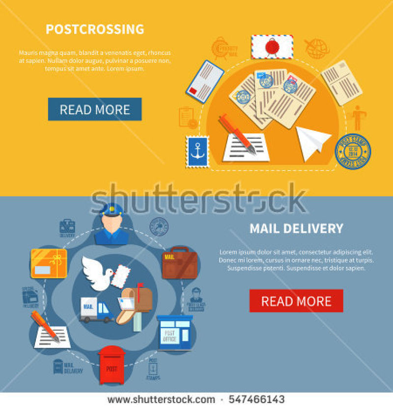 邮政通信彩色矢量平面横幅