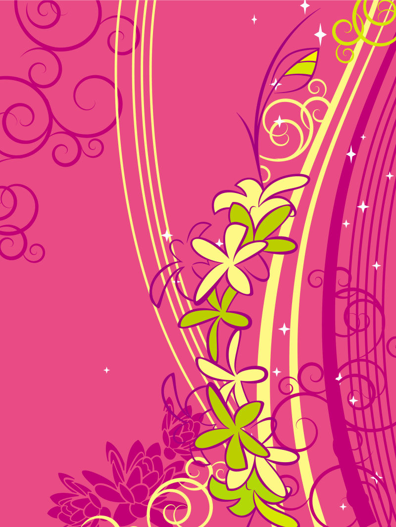 矢量粉色植物元素的抽象设计背景