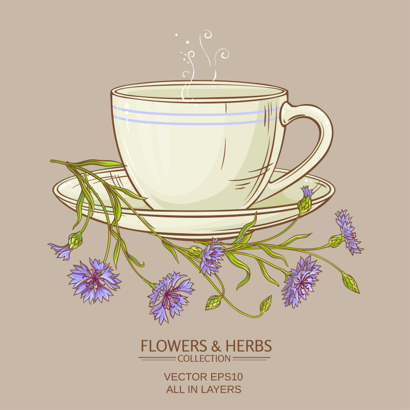 抽象矢量紫色花茶概念插图