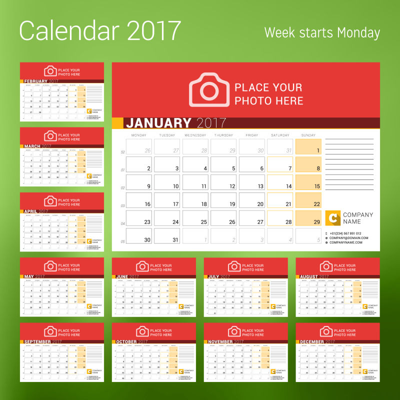 矢量2017日历红色的页面设计