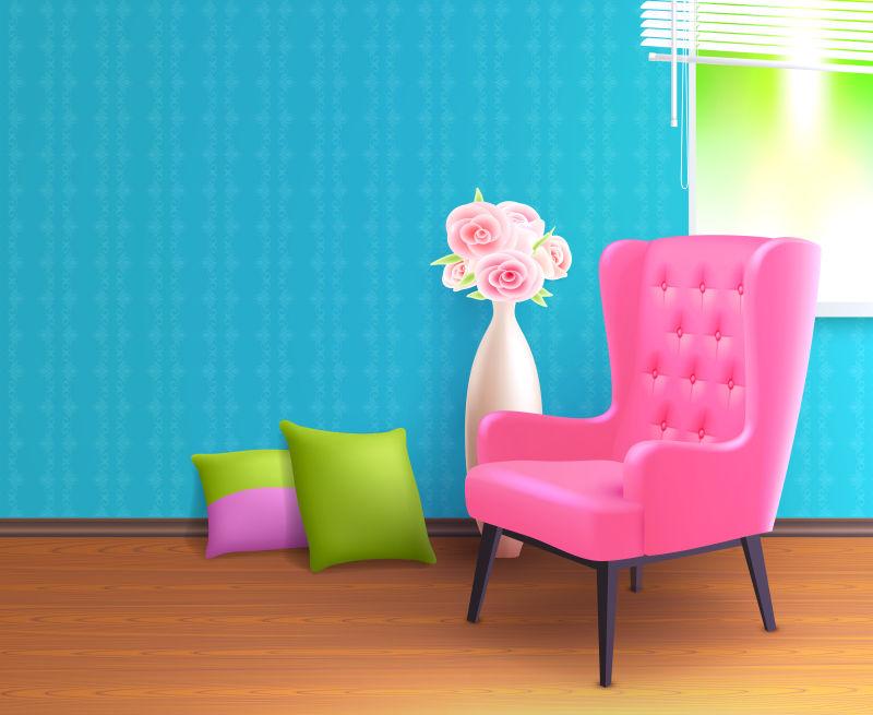 可爱粉色软椅室内设计矢量