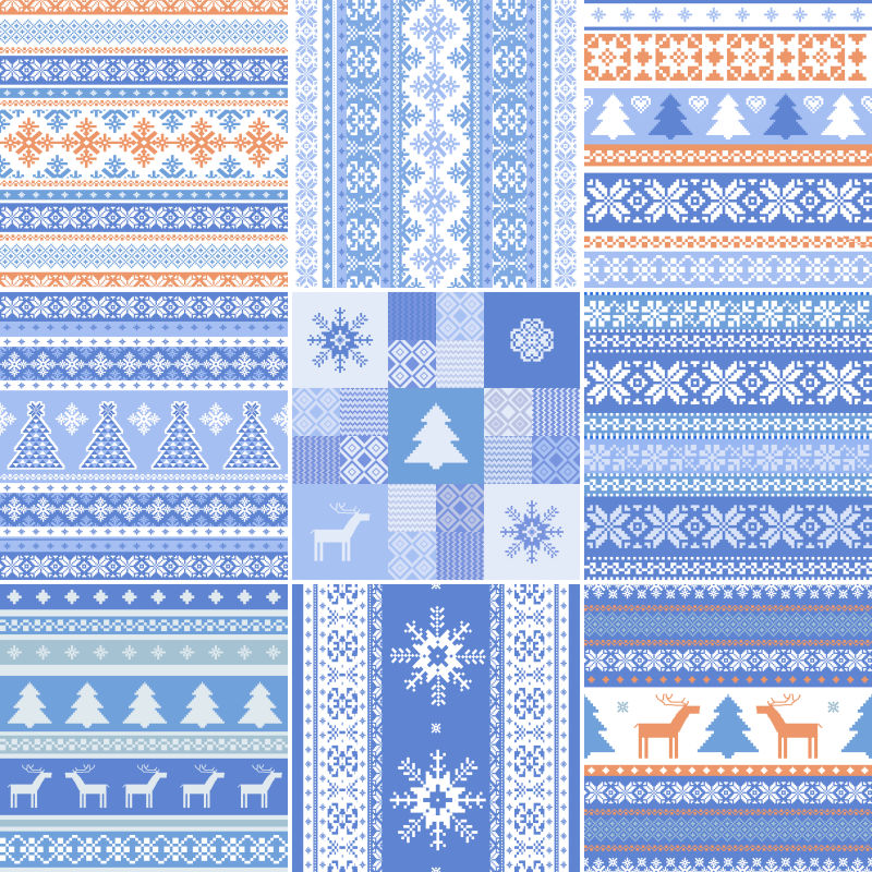 矢量蓝色圣诞民族风格的无缝装饰设计背景