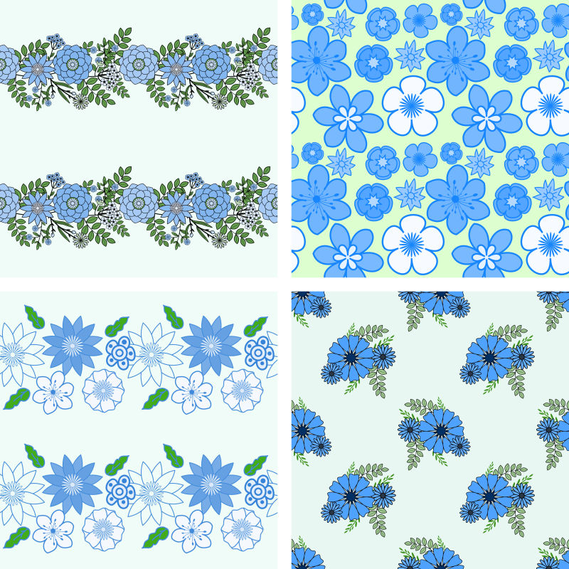 矢量蓝色花卉装饰无缝背景