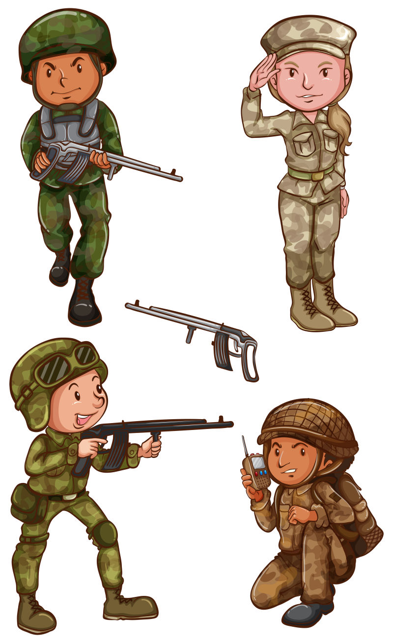 矢量四名年轻的士兵插图