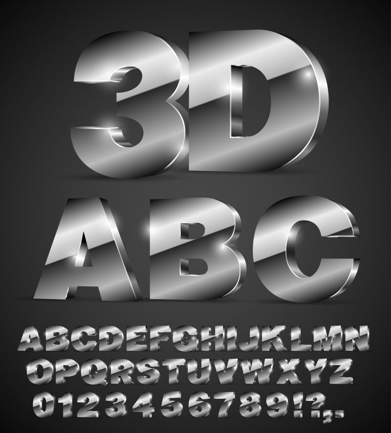 银灰色3D字体矢量