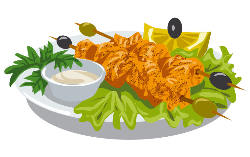 矢量酱汁鸡肉串插图