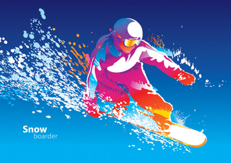创意矢量彩色年轻的滑雪者插图
