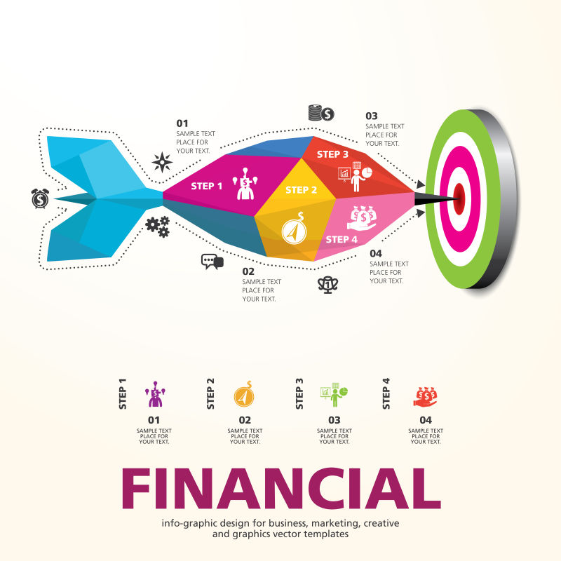 创意矢量金融概念的飞镖元素信息图表