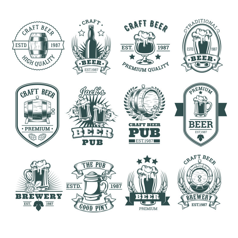 创意矢量复古啤酒主题徽章设计