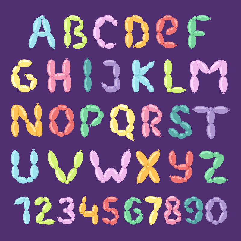 矢量彩色气球风格的字母设计