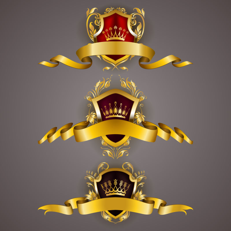 创意矢量金色缎带元素的徽章设计