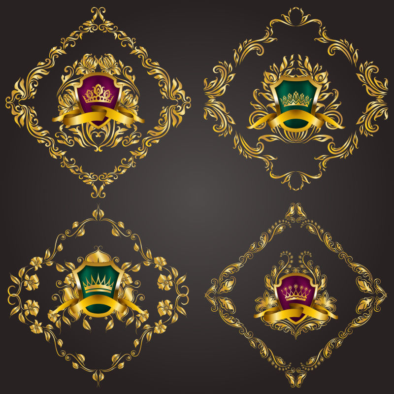 创意矢量现代金色飘带元素的装饰徽章设计