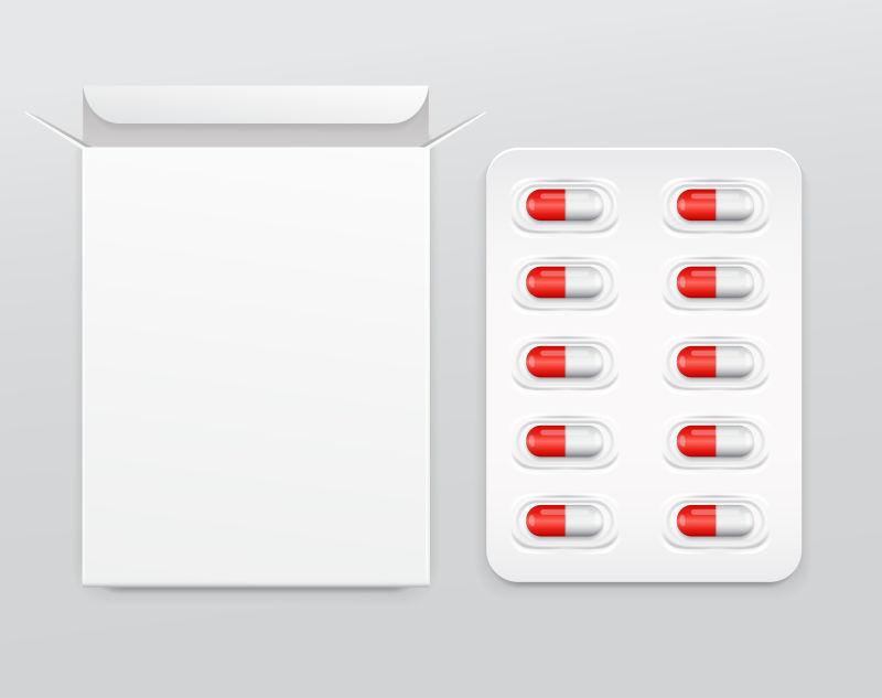 矢量红色和白色泡囊包装胶囊