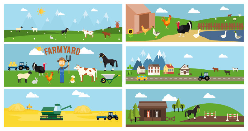 矢量现代农场概念的平面插图