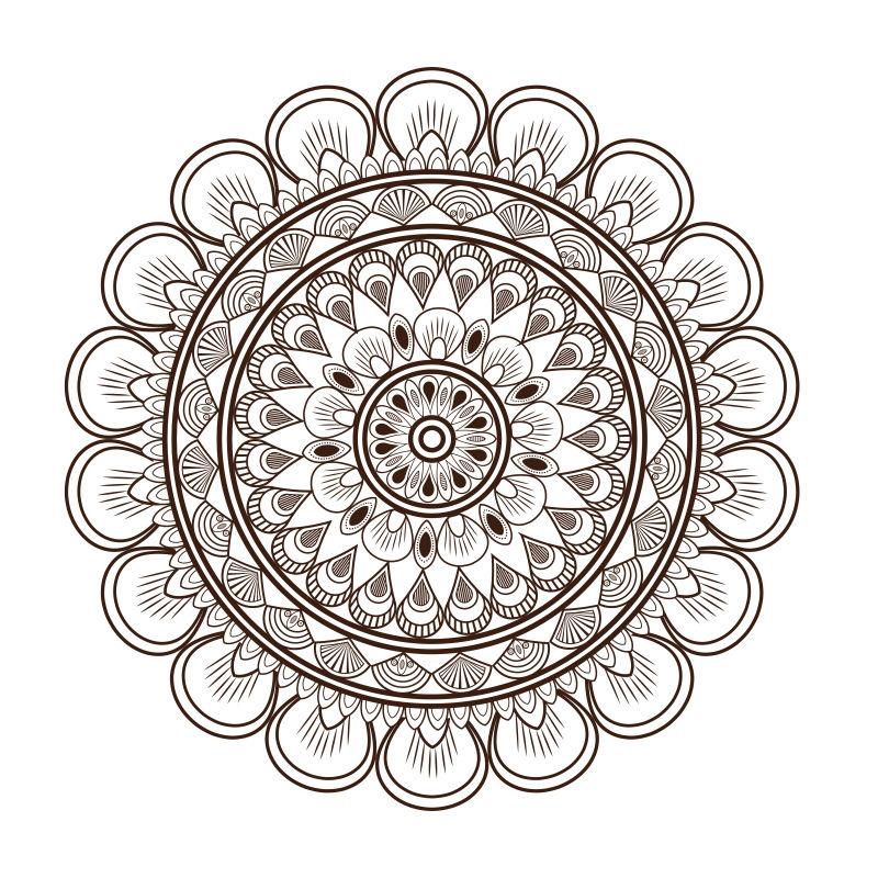 黑白圆形花瓣装饰矢量插图