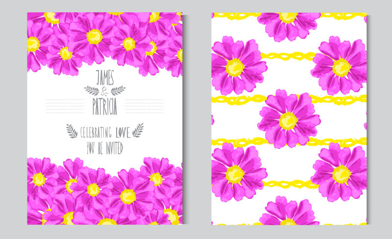 矢量粉色花卉元素的装饰卡片设计