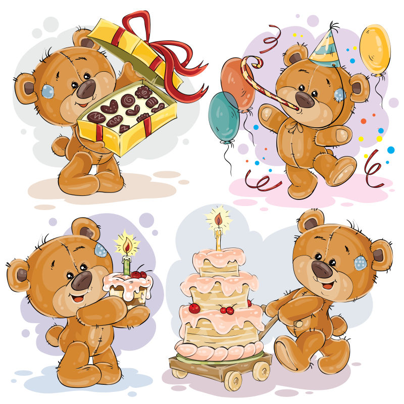 庆祝生日的矢量泰迪熊