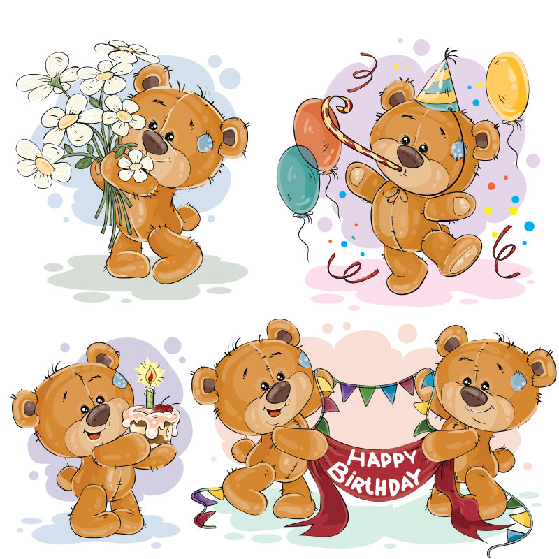 矢量庆祝生日的泰迪熊