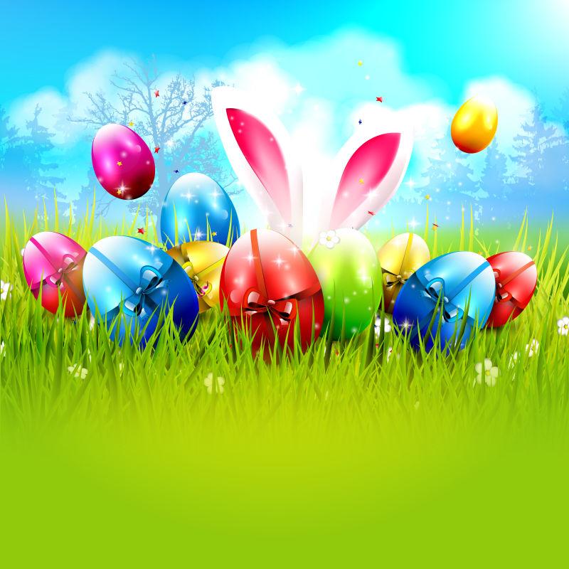 甜美的复活节彩蛋背景矢量插图