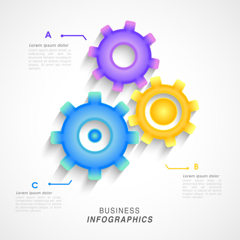 彩色齿轮图案商业信息图表矢量设计