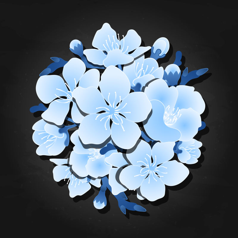 抽象矢量蓝色樱花元素的插图