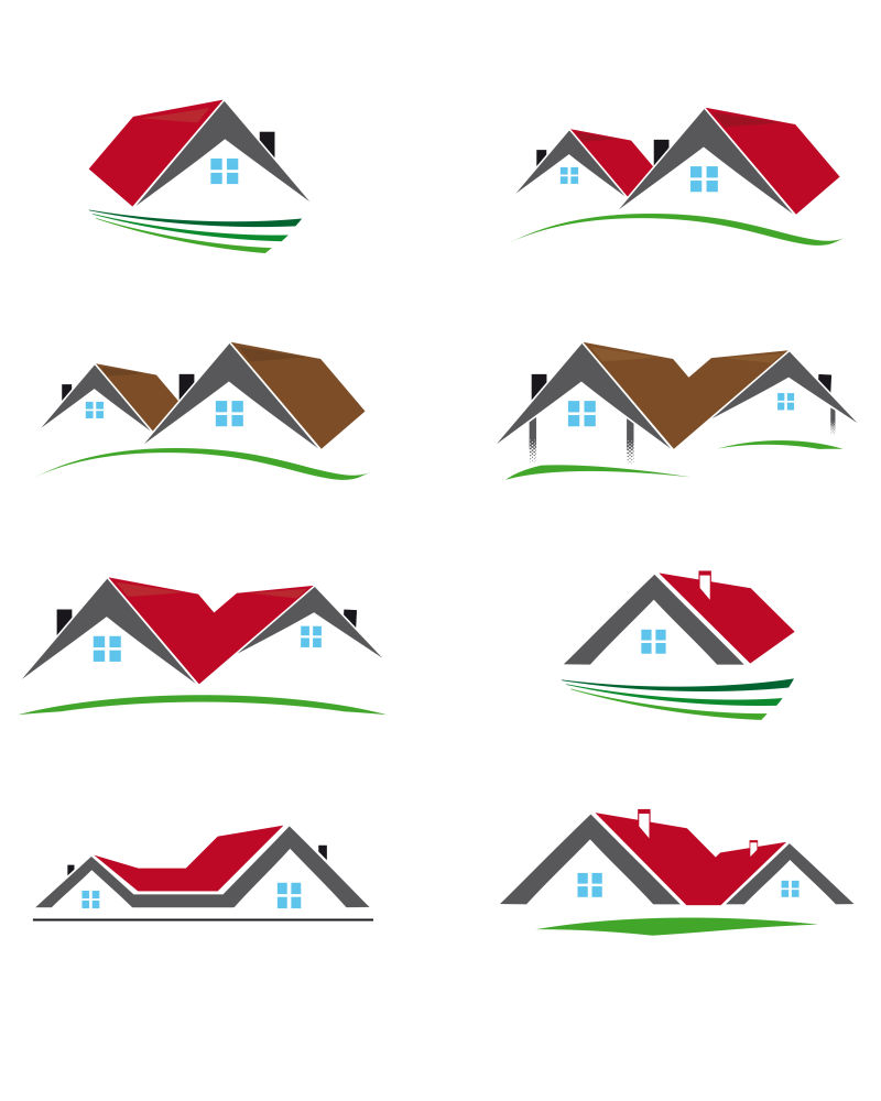 抽象矢量房屋元素的平面标志设计