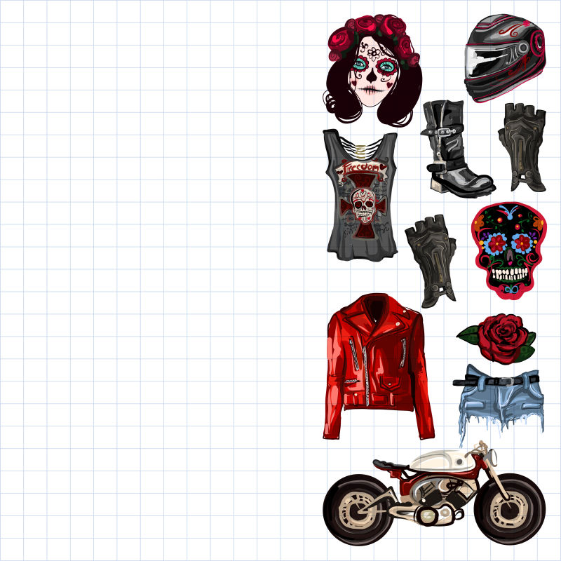 创意矢量现代时尚手绘摩托车设计元素