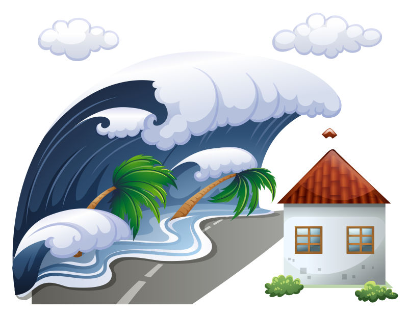 抽象矢量海啸中的房屋插图