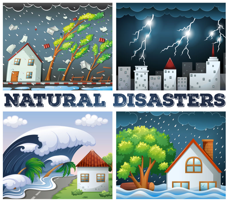 抽象矢量各种自然灾害插图