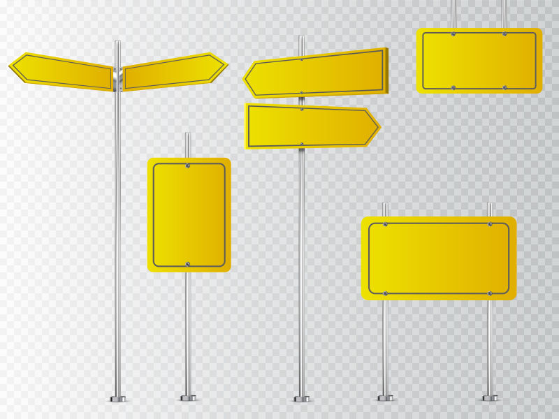 矢量透明背景上的黄色路标