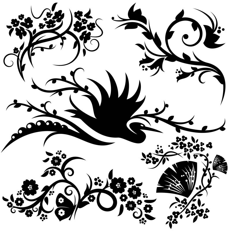 创意矢量黑色装饰花卉设计