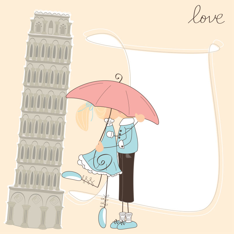 伞下接吻的情侣矢量插图