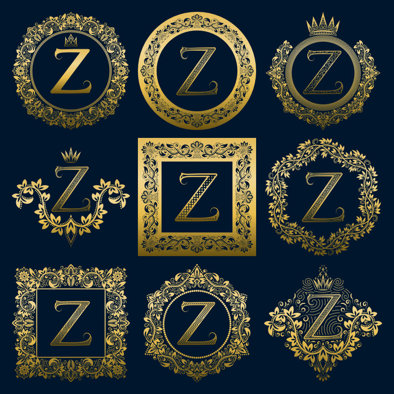 矢量花纹框架装饰的字母Zlogo