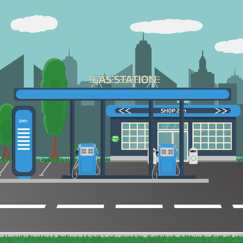 创意矢量加油站的设计插图