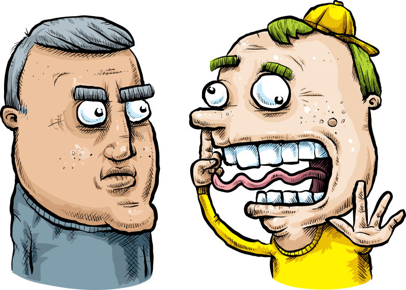 创意矢量卡通有代沟的两个男人插图