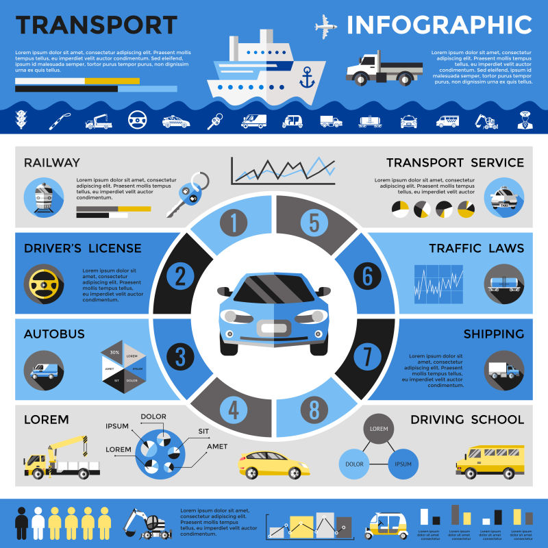 抽象矢量现代港口运输主题的信息图表设计