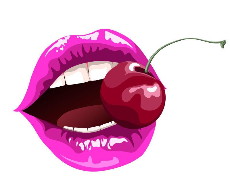 矢量吃樱桃的性感嘴唇