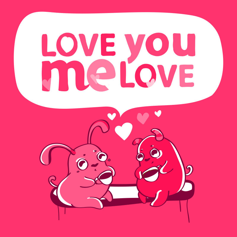 情人节可爱粉色生物矢量插图