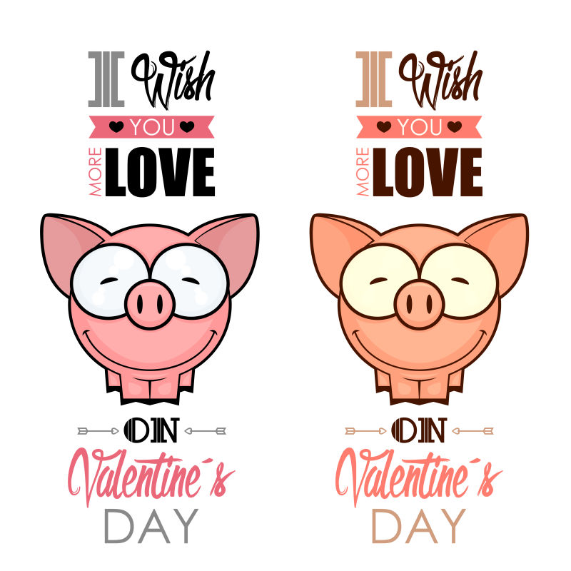 小猪图案的情人节卡片矢量设计