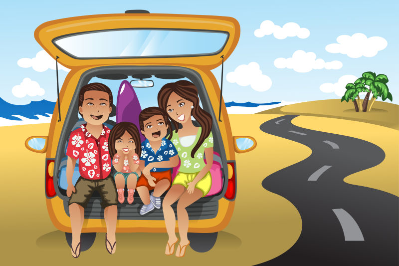 创意矢量卡通旅行的家庭插图