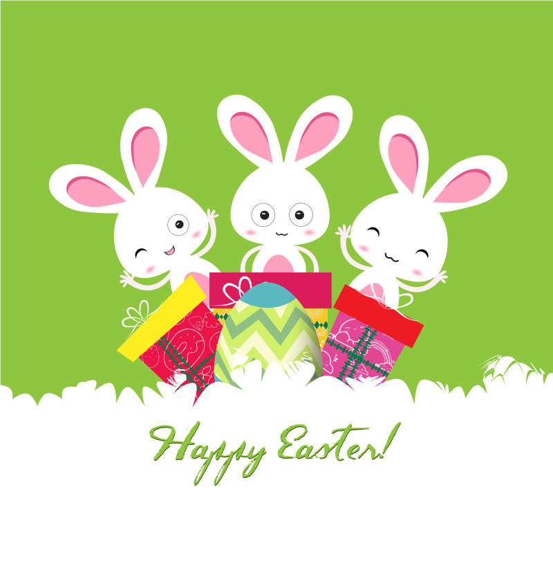 复活节兔子图案绿色矢量背景