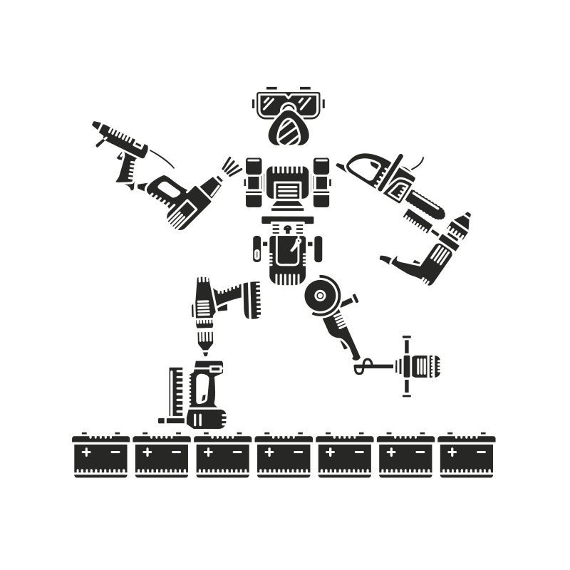 创意矢量现代电动工具组成的机器人插图