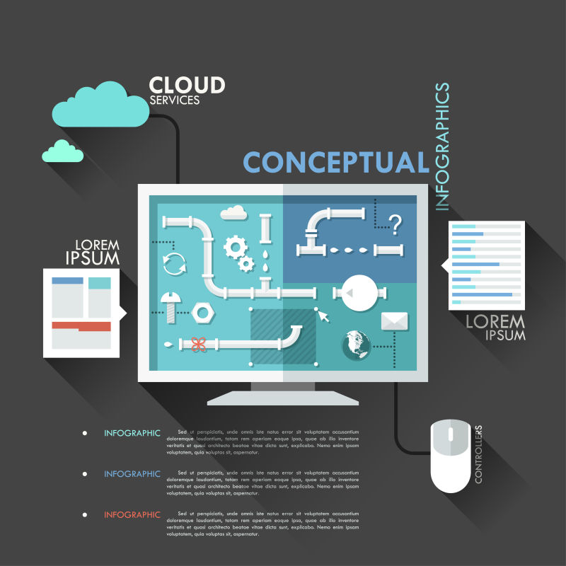 抽象矢量现代云储存主题的信息图表设计