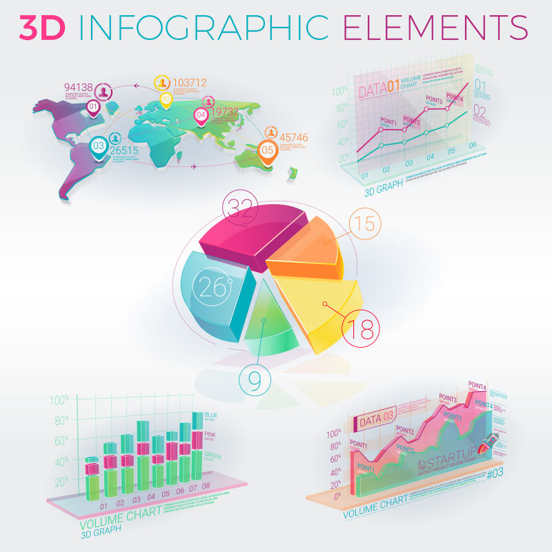 三维信息图表矢量设计