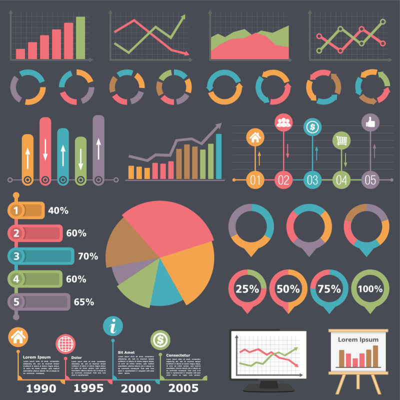 抽象矢量现代彩色统计信息图表设计元素