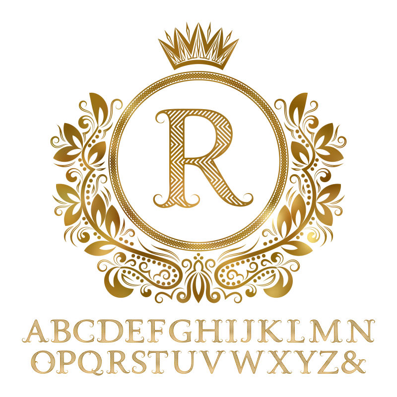 矢量金色复古装饰风格的字母r设计